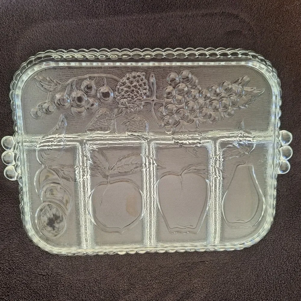 Vintage Indiana Glass Vintage Crystal Happenings 5-Part Relish Tray 60s No. 3678